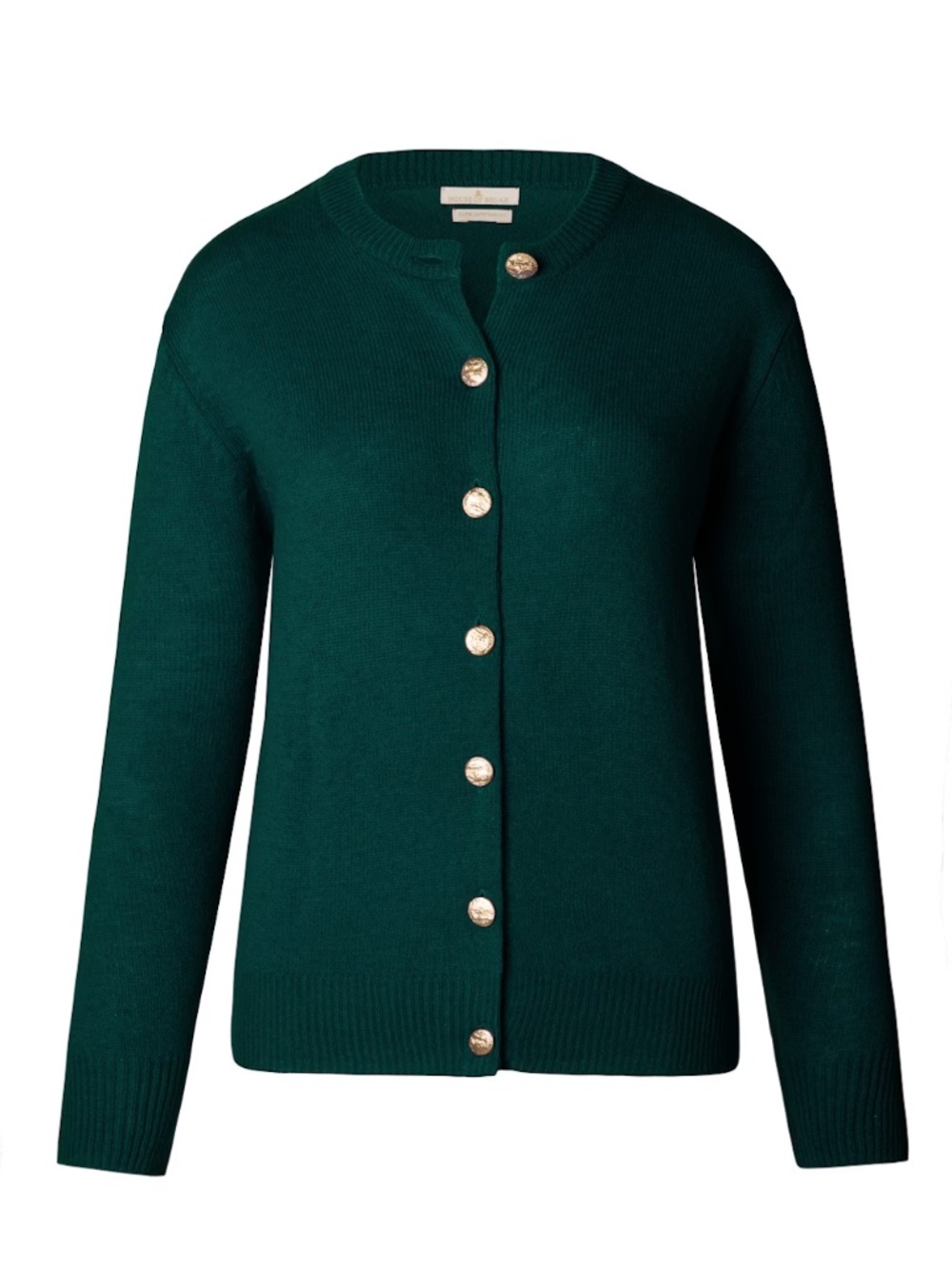 100% Lambswool Island Casuals Bermuda Cardigan Green Gold Button